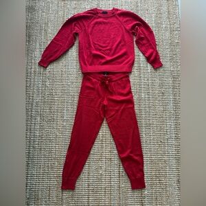 J. Crew Cotton-Cashmere Pullover Sweatshirt & Jogger Pant Set, Ruby Red, XS
